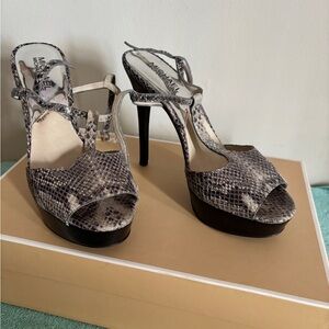 Michael Kors Snakeskin Heels  Felicia T strap- Dark Sand